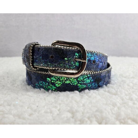 Unmarked Accessories - VTG 80s Belt Evening Sparkle Multicolor Blue Green Silver Glitter Sz S Party
